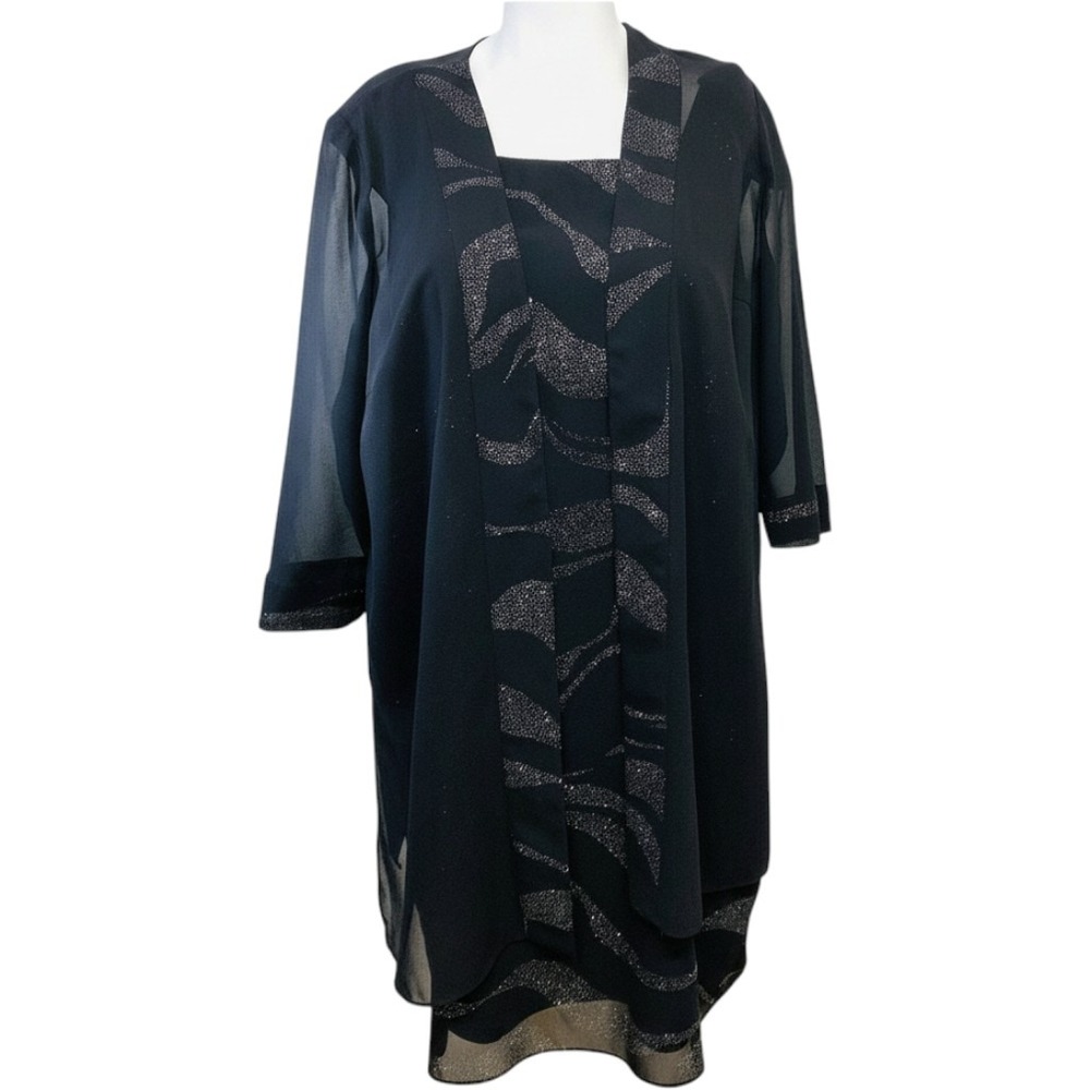 Dressbarn Woman Black Glitter Sheath Dress with Sheer Open Jacket Formal 22W